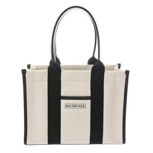 BALENCIAGA Everyday Tote White Black Canvas Leather Bag